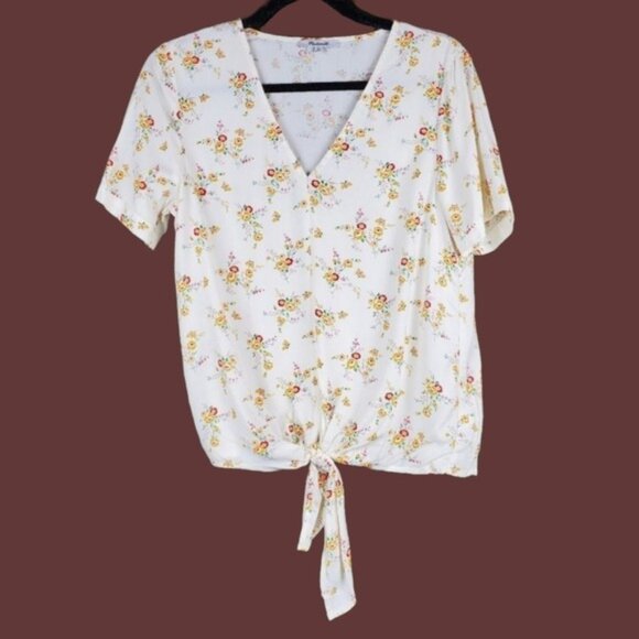 Madewell Womens Novel Tie Front Windowbox Short Sleeve Floral Print Top Size XS - Picture 2 of 6